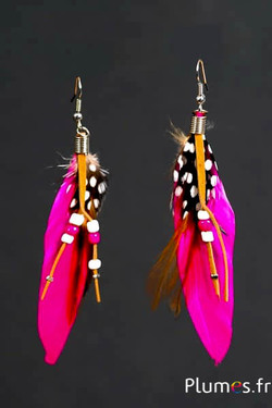 Boucles d'oreilles oie lame - longueur 10 cm - fuchsia